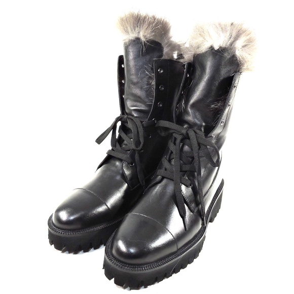 ALESSANDRO DI MARIA 🇮🇹 WOMEN'S BLACK LEATHER & FUR WINTER FASHION BOOTIE - Picture 8 of 9